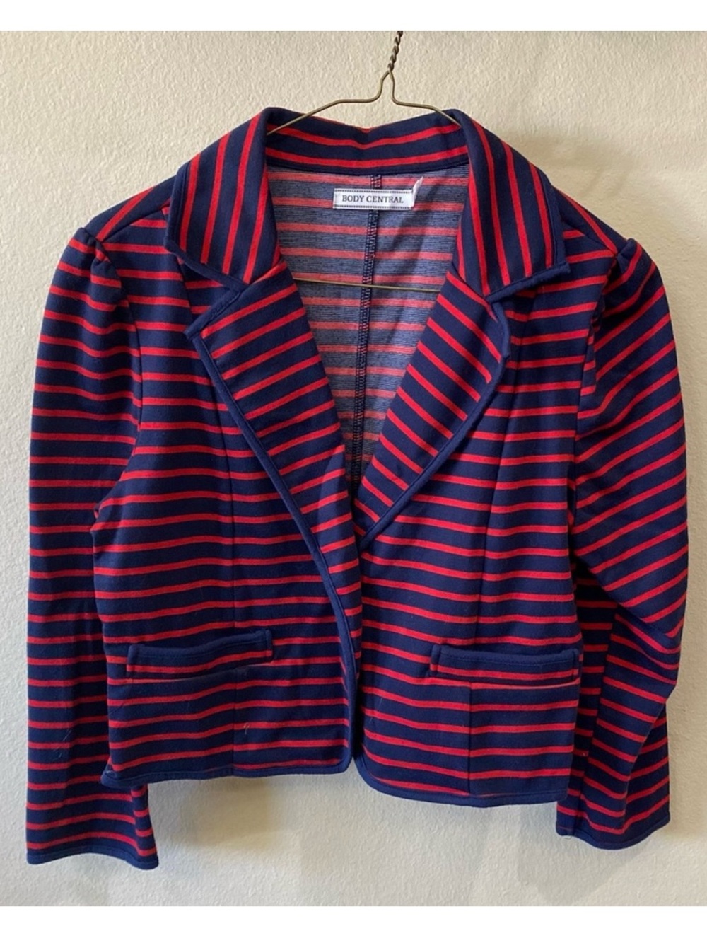 Y2K Body Central Navy and Red Striped Cropped Blazer